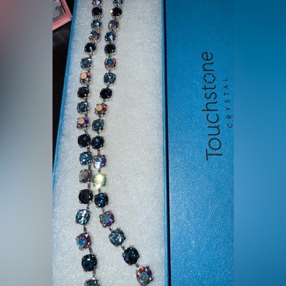 Touchstone Crystal necklace bling denim blues & aurora borealis - Picture 2 of 7